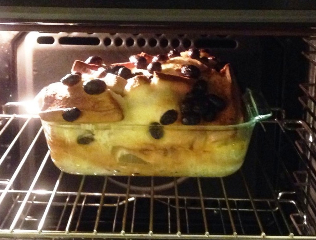 The pudding rising gloriously in the oven