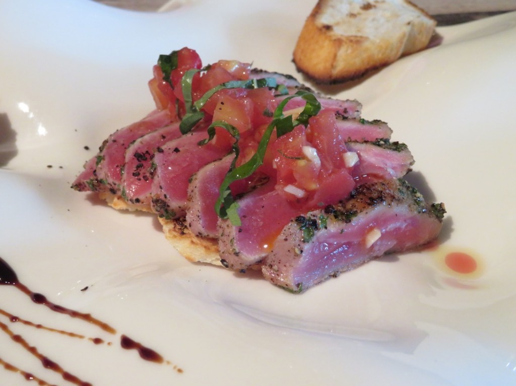 Tuna e Tartare di Pomodoro or Pan Seared Tuna with marinated tomatoes served with toast