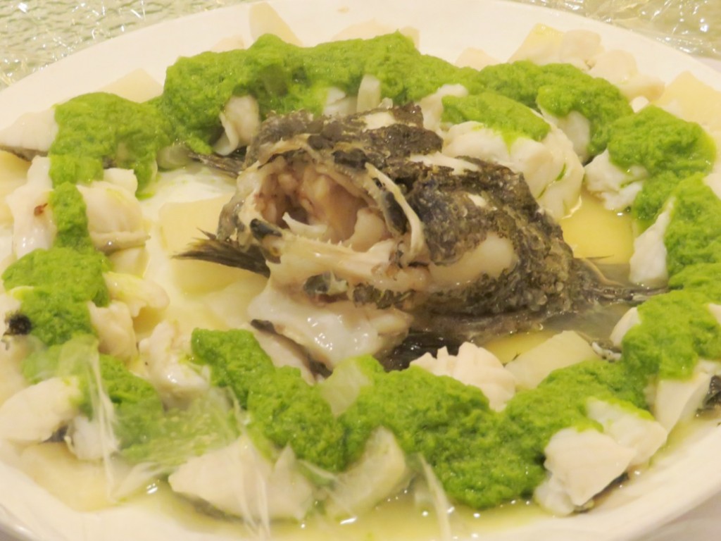 The goodies unwrapped -- Steamed Soon Hock with Radish and Green Ginger