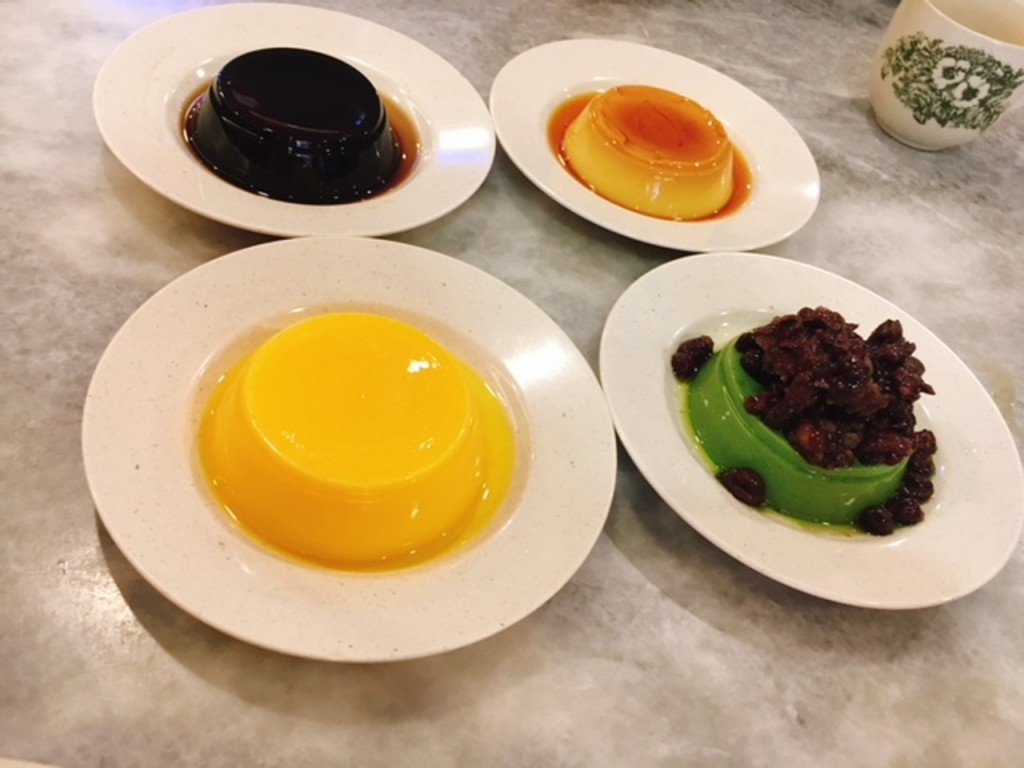 Macha Jelly, Mango Jelly, Creme Caramel, Kwai Leng Ko