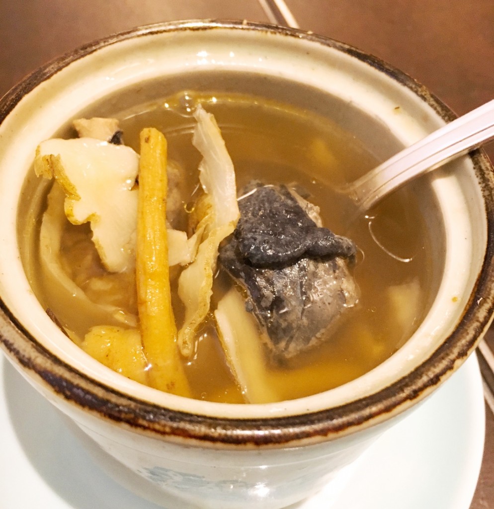 Double-boiled black chicken soup