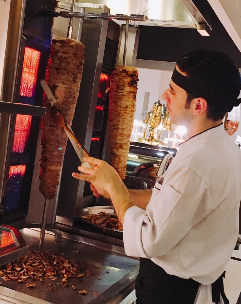 Shawarma -- lamb or chicken on  a spit to be eaten with pita bread