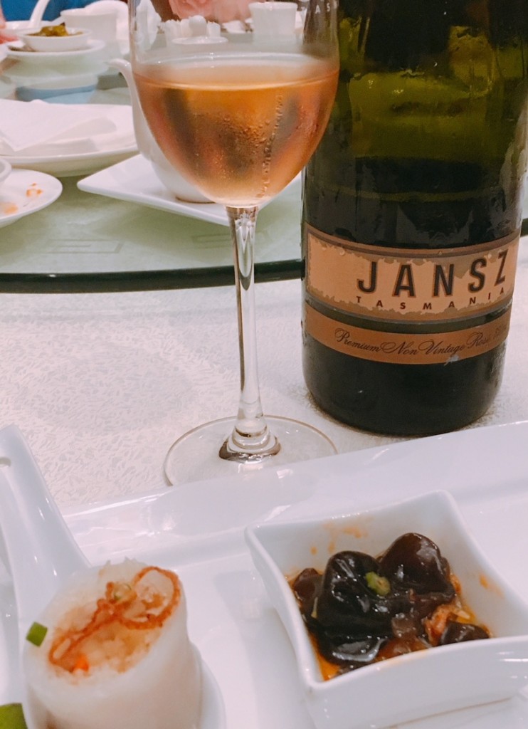 The lovely Jansz Rose sparkling wine with the dimsum starter for the Executive lunch at Elegant Inn