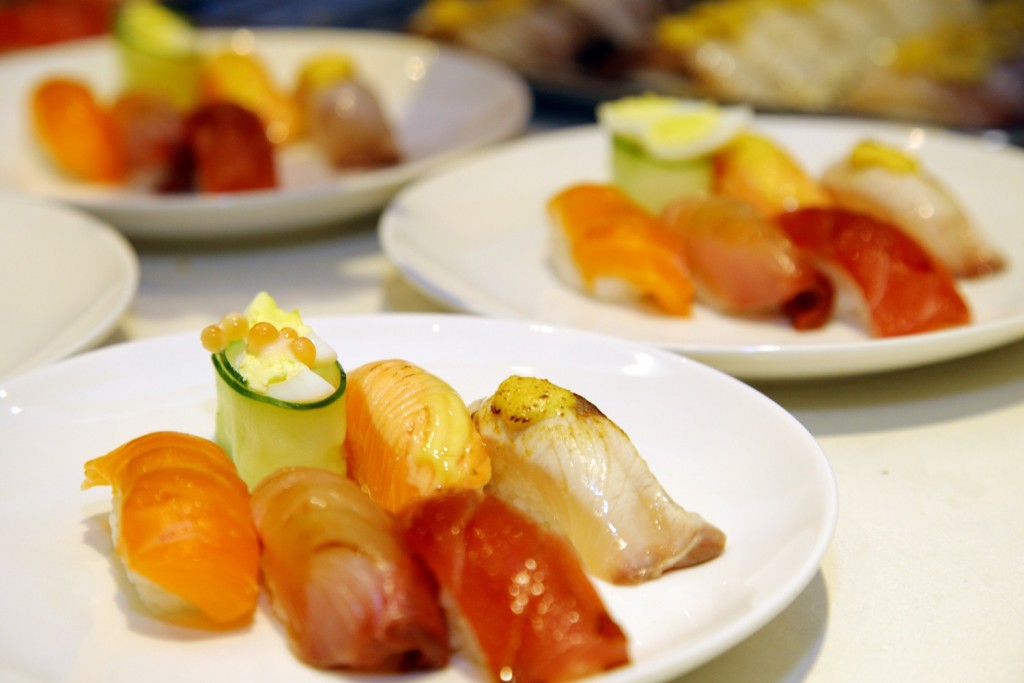 Served at lunch -- salmon sushi of course, hamachi sushi and nasi lemak sushi