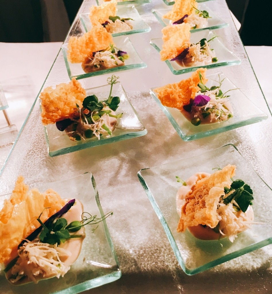 Anderson Ho's Cold water shrimps with ebiko cream and squid ink sago crisp