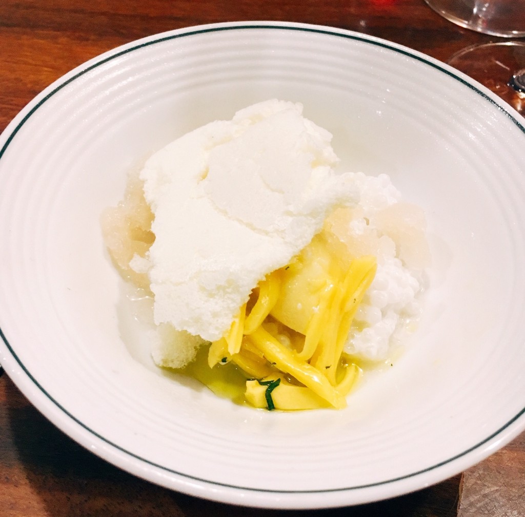 Jackfruit sorbet, coconut sago, ginger granita and crushed lychees